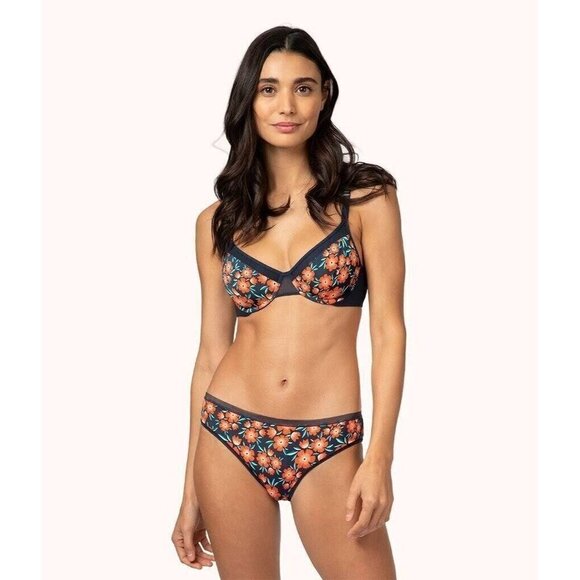 Lively Womens Navy Blue Poppy Floral Unlined Balconette Bra 34DD Underwire - Picture 1 of 9